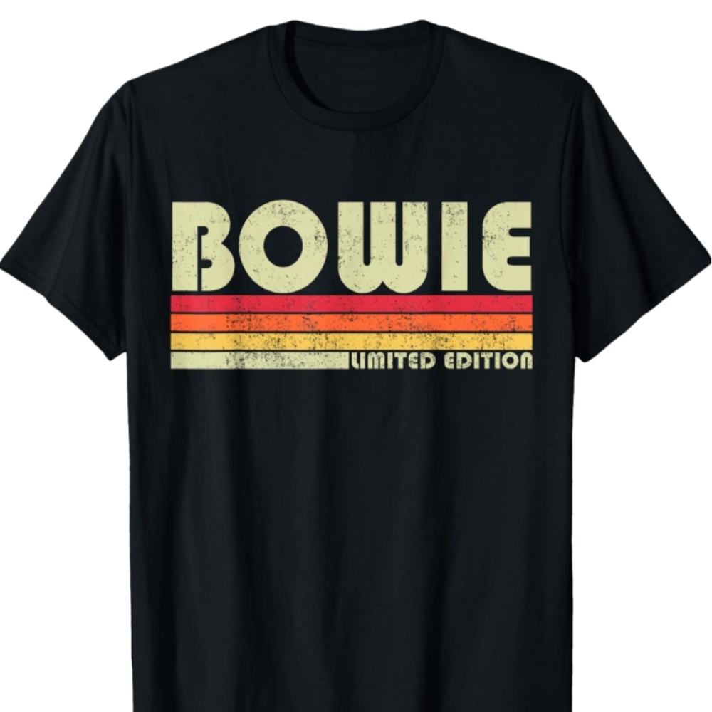 GILDAN Bowie Graphic Tee Retro Black with Multicolor Stripes Size Medium NWT